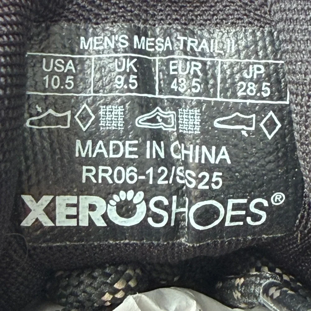 Xero Shoes Mesa Trail II Running Shoes Mens 10.5 Gray Barefoot Trail Sneakers